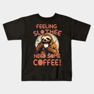 Feeling Slothee Need Some Coffee Kids T-Shirt